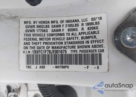 2018 Honda Civic Ex-L из США, поврежденный, VIN 19XFC1F78JE001675